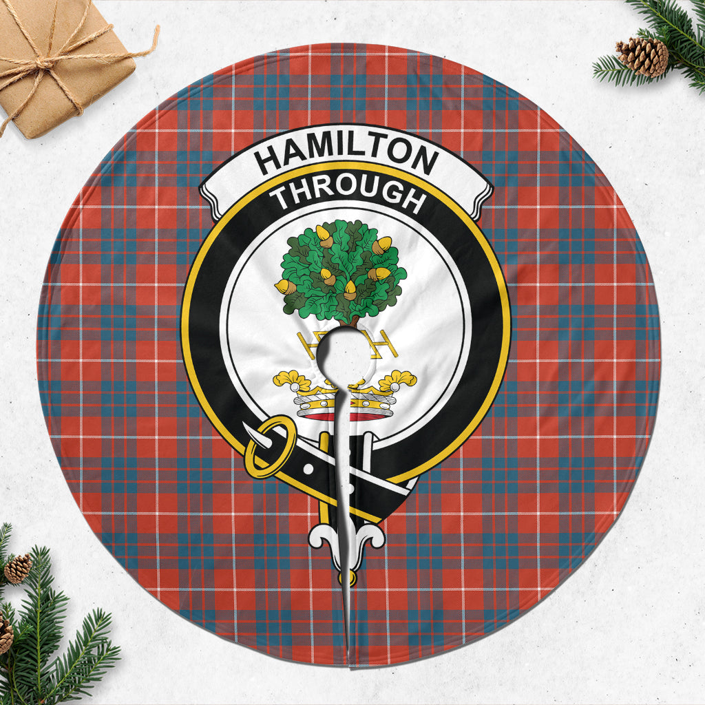 Hamilton Ancient Tartan Christmas Tree Skirt with Family Crest - Tartanvibesclothing