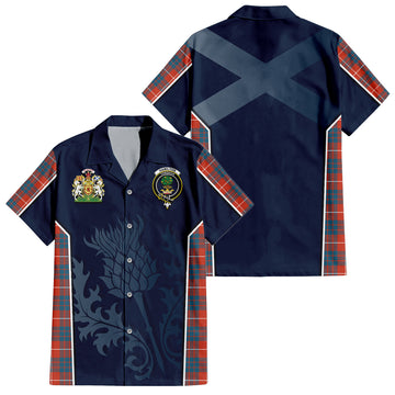 Hamilton Ancient Tartan Short Sleeve Button Up Shirt with Family Crest and Scottish Thistle Vibes Sport Style