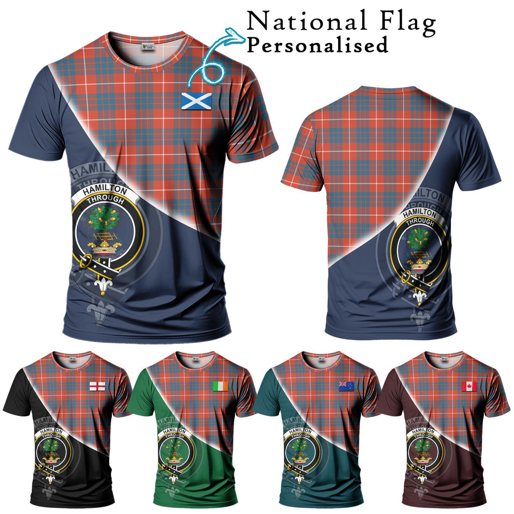 Hamilton Ancient Tartan T-Shirt with Personalised National Flag and Family Crest Half Style Kid's Shirt - Tartanvibesclothing Shop