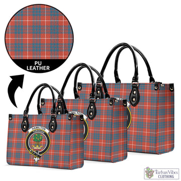 Hamilton Ancient Tartan Luxury Leather Handbags with Family Crest