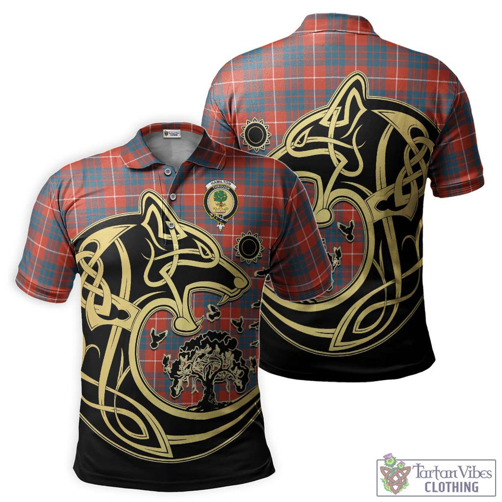 Hamilton Ancient Tartan Polo Shirt with Family Crest Celtic Wolf Style Kid - Tartanvibesclothing Shop