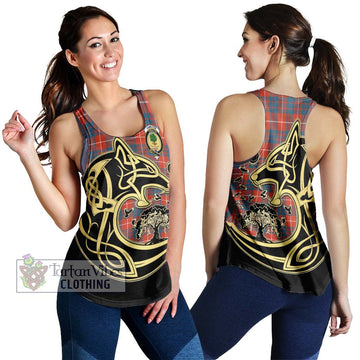 Hamilton Ancient Tartan Women's Racerback Tanks with Family Crest Celtic Wolf Style