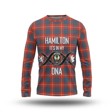 Hamilton Ancient Tartan Long Sleeve T-Shirt with Family Crest DNA In Me Style