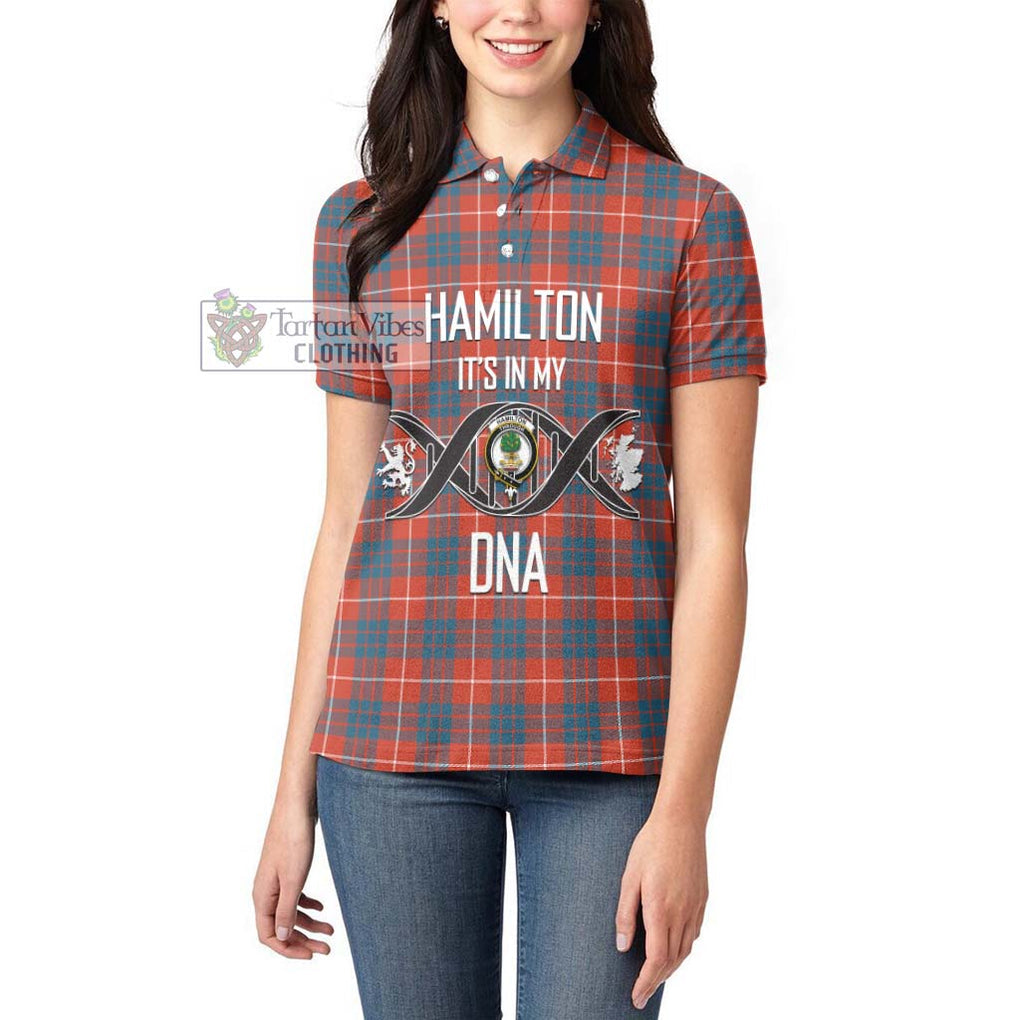 Hamilton Ancient Tartan Women's Polo Shirt with Family Crest DNA In Me Style Women - Tartanvibesclothing Shop