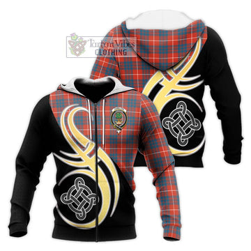 Hamilton Ancient Tartan Knitted Hoodie with Family Crest and Celtic Symbol Style