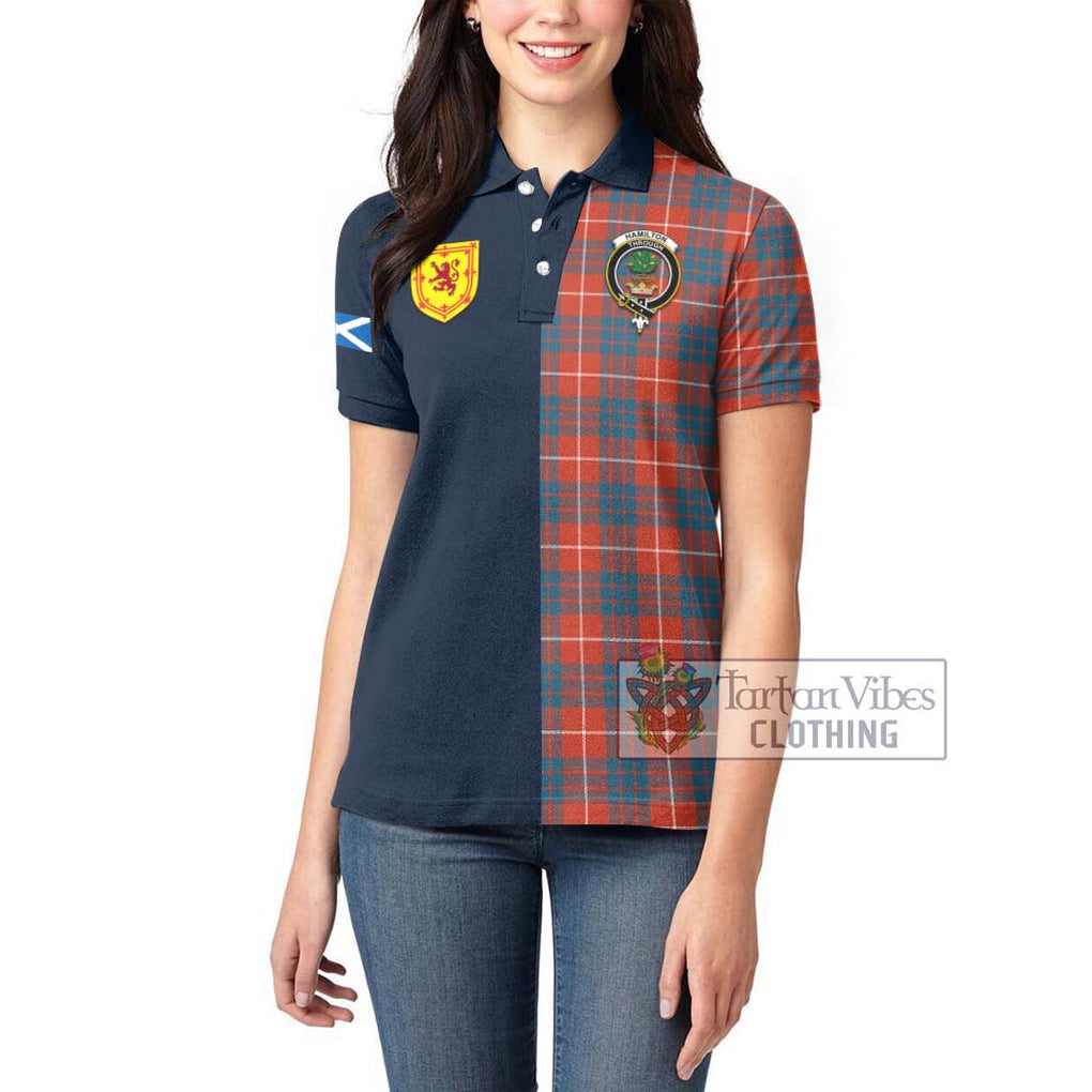 Tartan Vibes Clothing Hamilton Ancient Tartan Women's Polo Shirt with Scottish Lion Royal Arm Half Style