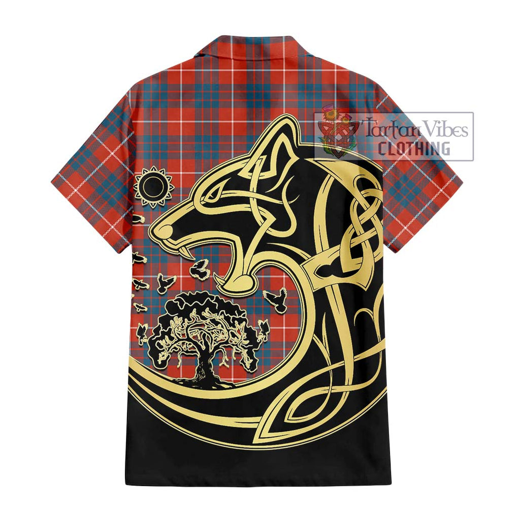 Hamilton Ancient Tartan Short Sleeve Button Shirt with Family Crest Celtic Wolf Style - Tartan Vibes Clothing