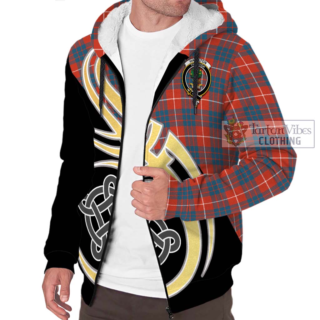 Hamilton Ancient Tartan Sherpa Hoodie with Family Crest and Celtic Symbol Style - Tartan Vibes Clothing