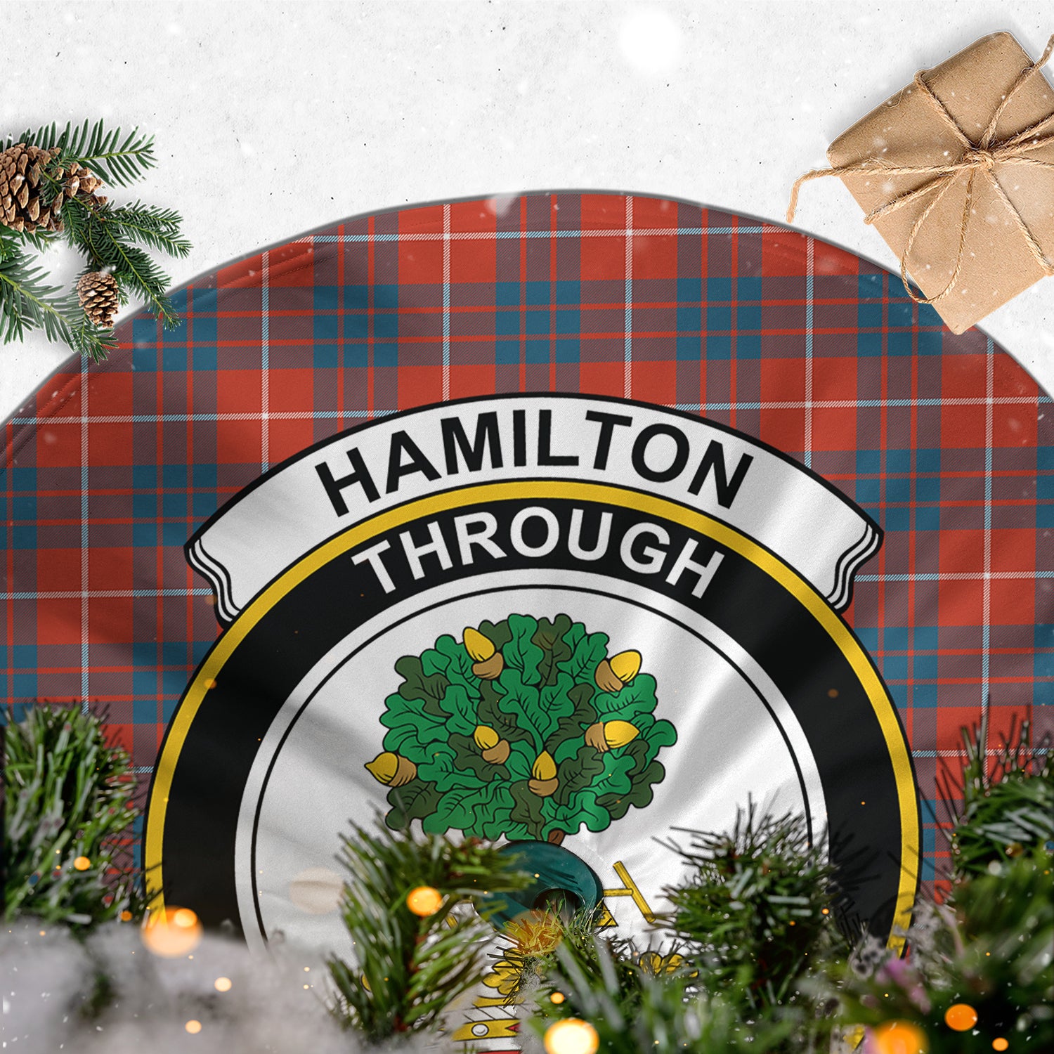 Hamilton Ancient Tartan Christmas Tree Skirt with Family Crest - Tartanvibesclothing