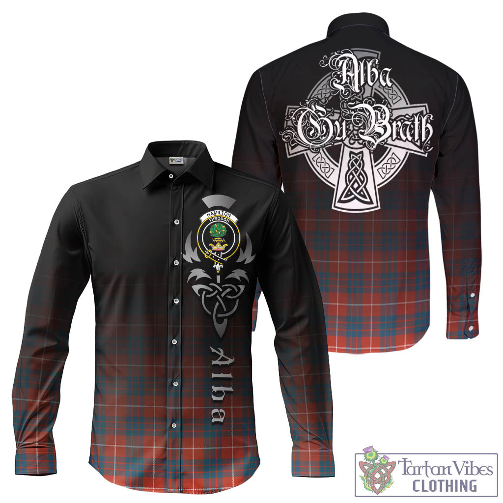 Tartan Vibes Clothing Hamilton Ancient Tartan Long Sleeve Button Up Featuring Alba Gu Brath Family Crest Celtic Inspired