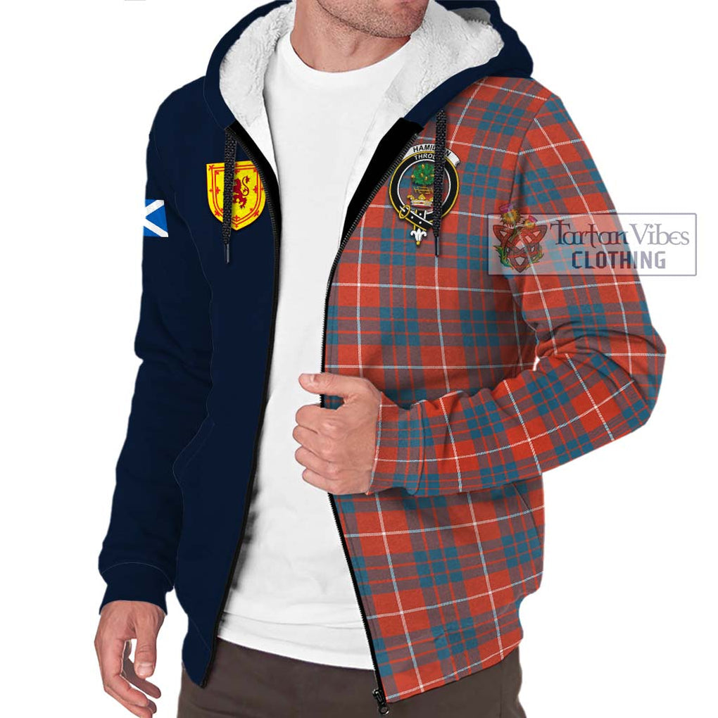 Tartan Vibes Clothing Hamilton Ancient Tartan Sherpa Hoodie with Scottish Lion Royal Arm Half Style