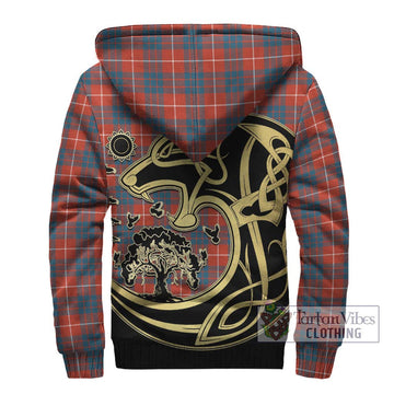 Hamilton Ancient Tartan Sherpa Hoodie with Family Crest Celtic Wolf Style