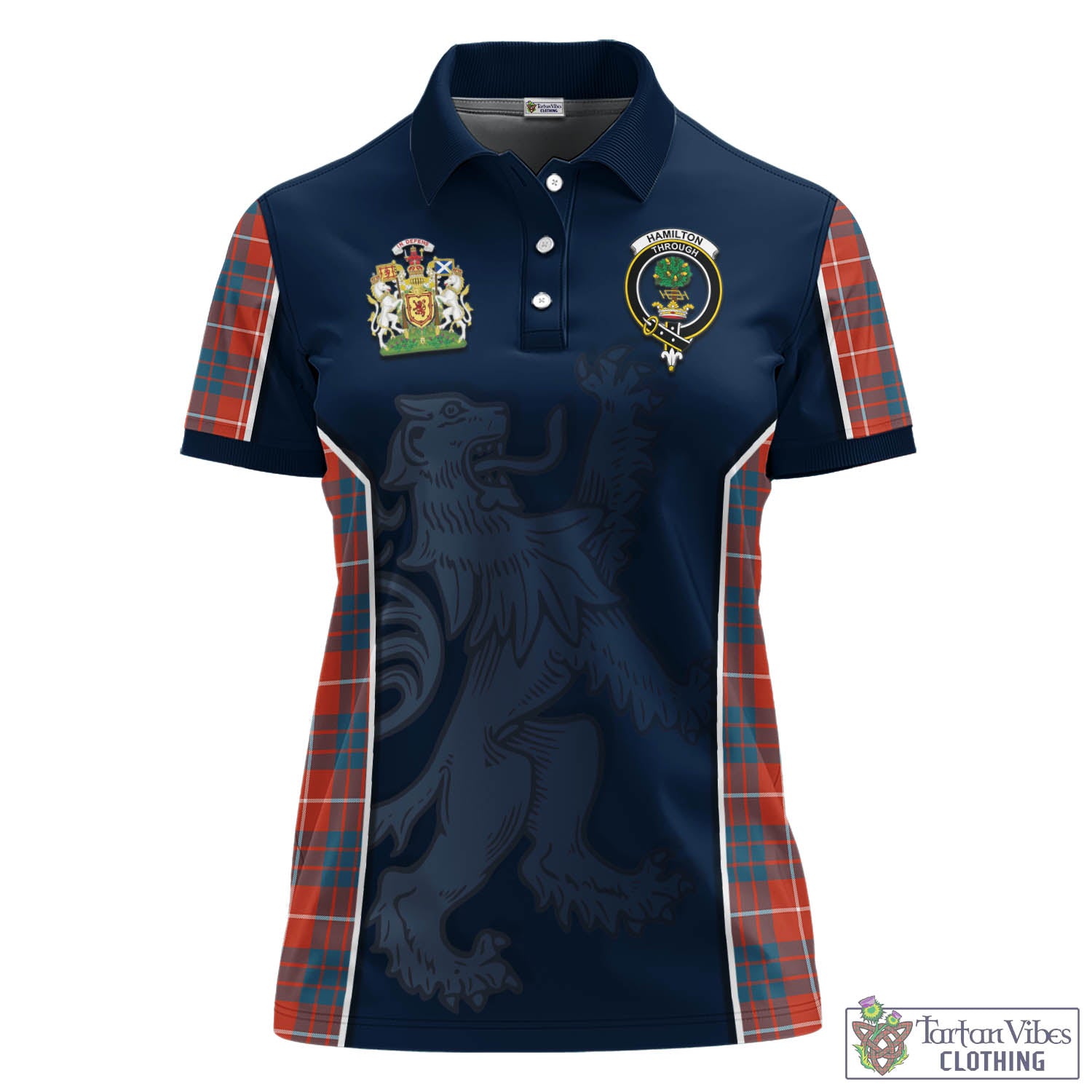 Hamilton Ancient Tartan Women's Polo Shirt with Family Crest and Lion Rampant Vibes Sport Style - Tartan Vibes Clothing