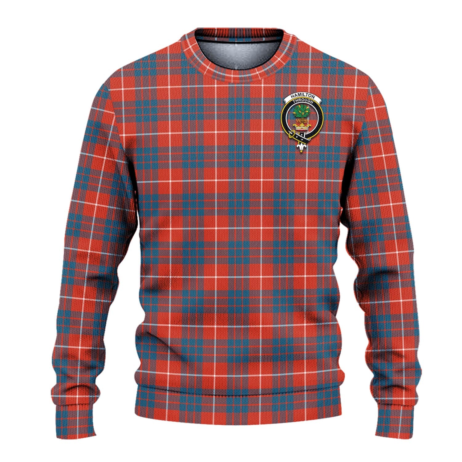 Hamilton Ancient Tartan Knitted Sweater with Family Crest - Tartanvibesclothing