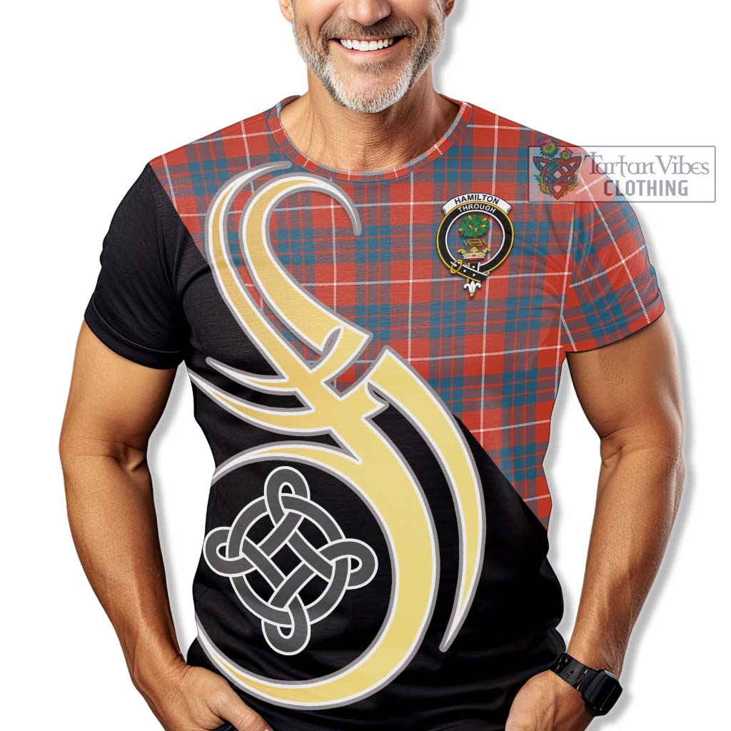 Tartan Vibes Clothing Hamilton Ancient Tartan T-Shirt with Family Crest and Celtic Symbol Style