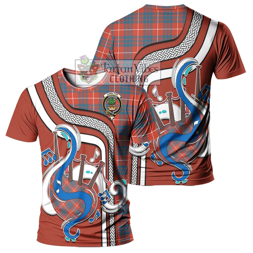 Hamilton Ancient Tartan T-Shirt with Epic Bagpipe Style - Tartanvibesclothing Shop