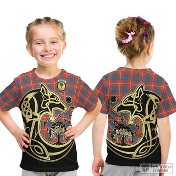 Hamilton Ancient Tartan Kid T-Shirt with Family Crest Celtic Wolf Style