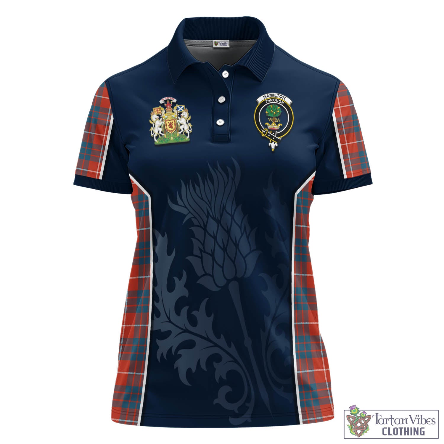 Tartan Vibes Clothing Hamilton Ancient Tartan Women's Polo Shirt with Family Crest and Scottish Thistle Vibes Sport Style