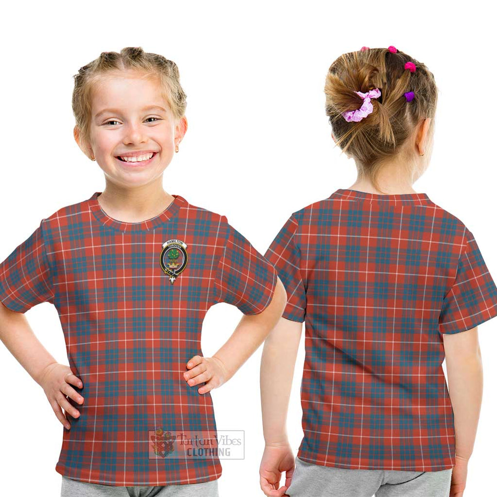 Hamilton Ancient Tartan Kid T-Shirt with Family Crest - Tartanvibesclothing Shop