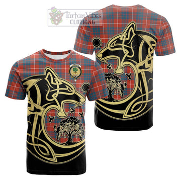 Hamilton Ancient Tartan Cotton T-shirt with Family Crest Celtic Wolf Style