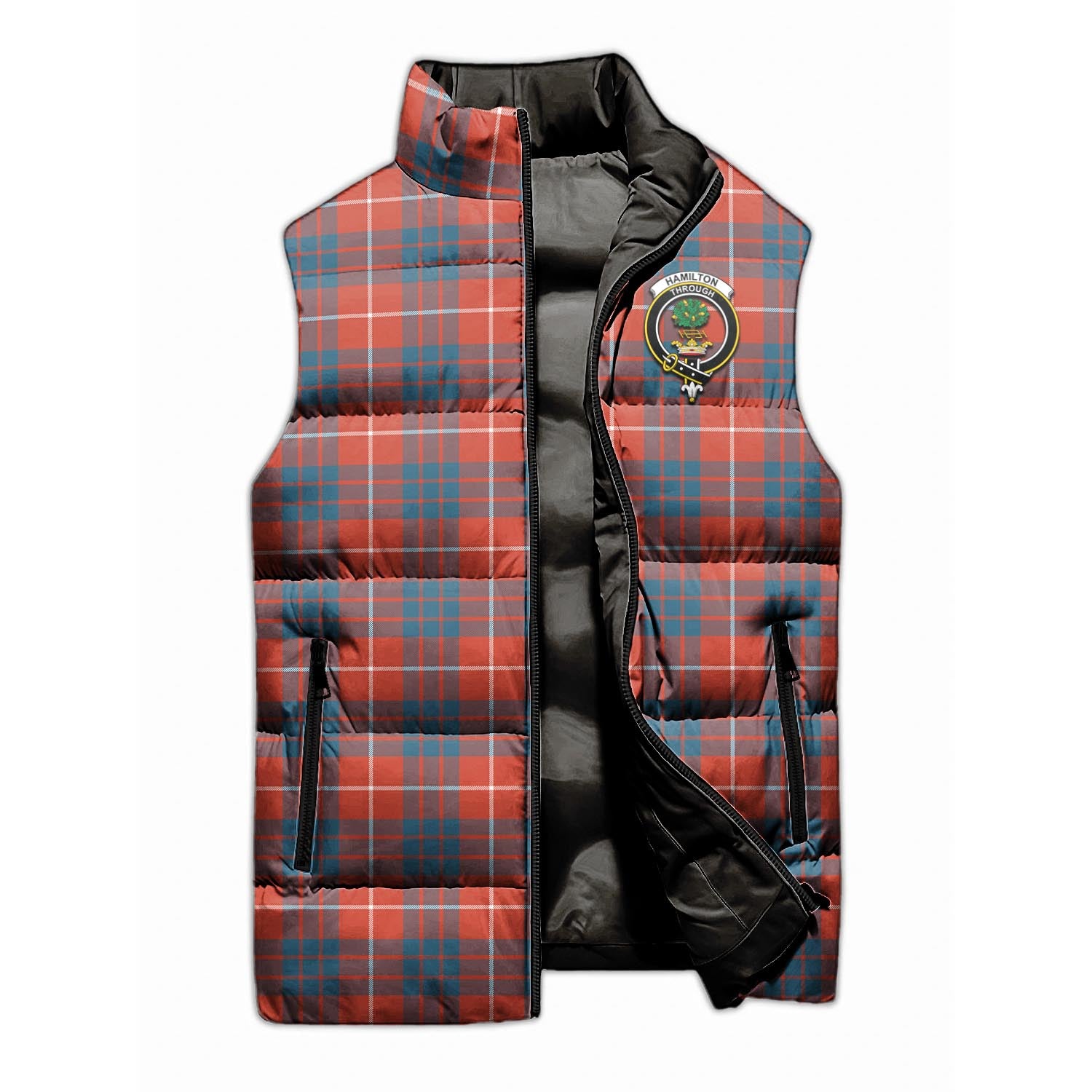 Hamilton Ancient Tartan Sleeveless Puffer Jacket with Family Crest - Tartanvibesclothing