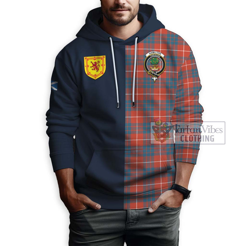 Tartan Vibes Clothing Hamilton Ancient Tartan Hoodie with Scottish Lion Royal Arm Half Style