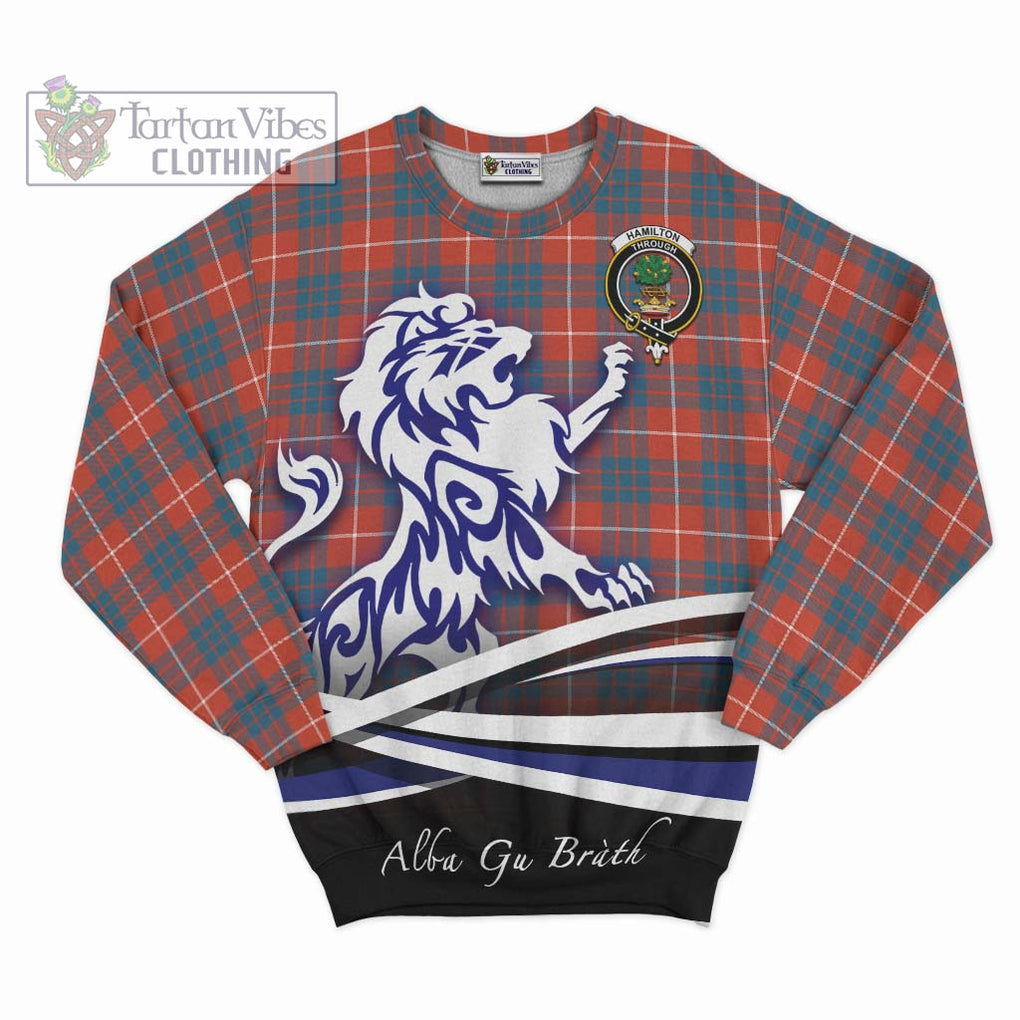 Hamilton Ancient Tartan Sweatshirt with Alba Gu Brath Regal Lion Emblem - Tartanvibesclothing Shop