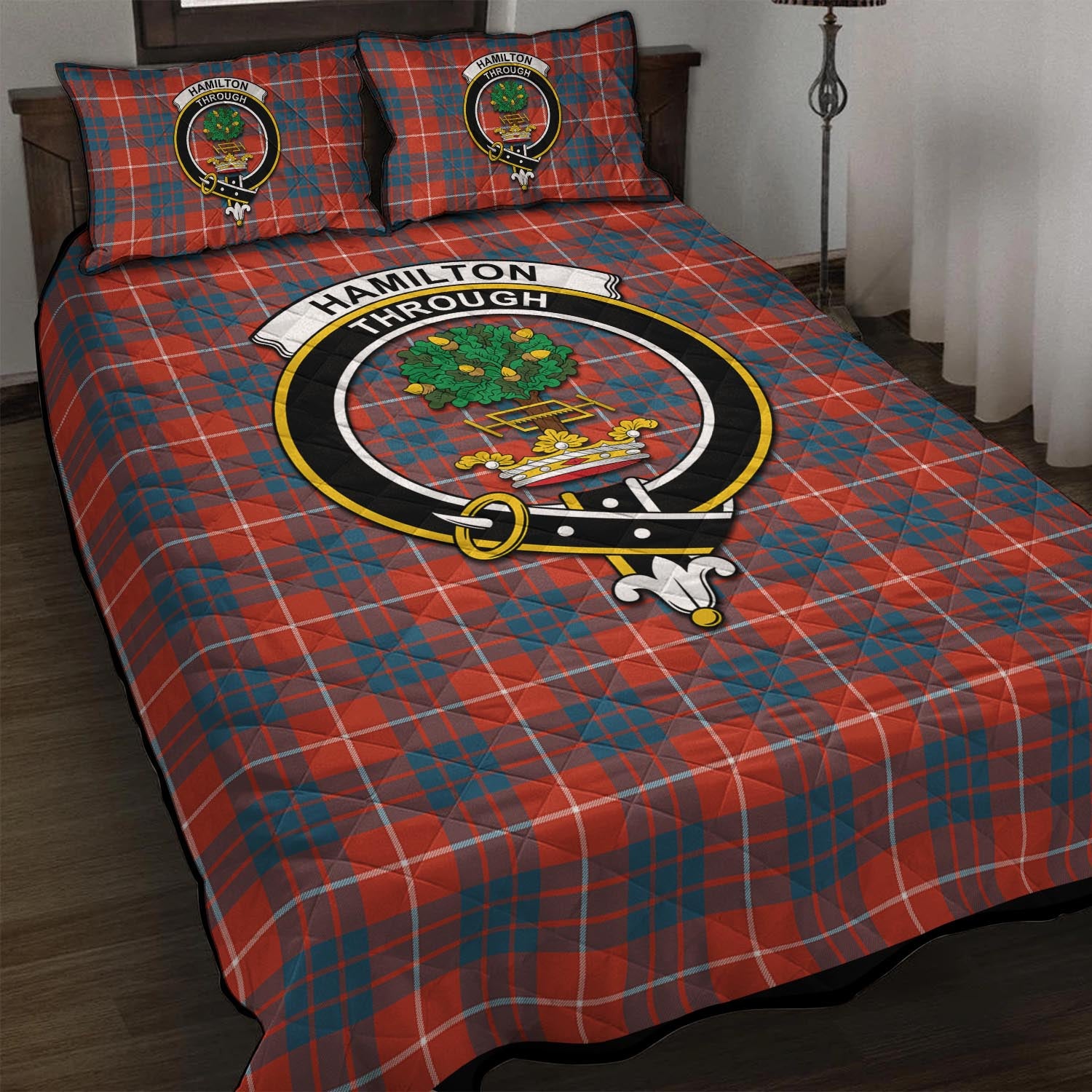 Hamilton Ancient Tartan Quilt Bed Set with Family Crest - Tartan Vibes Clothing