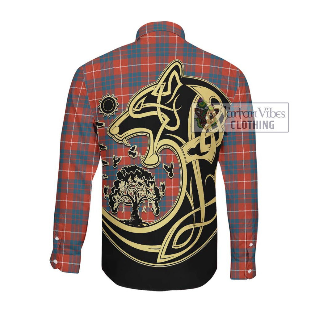 Hamilton Ancient Tartan Long Sleeve Button Shirt with Family Crest Celtic Wolf Style Men's Shirt - Tartan Vibes Clothing