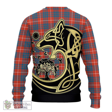 Hamilton Ancient Tartan Ugly Sweater with Family Crest Celtic Wolf Style