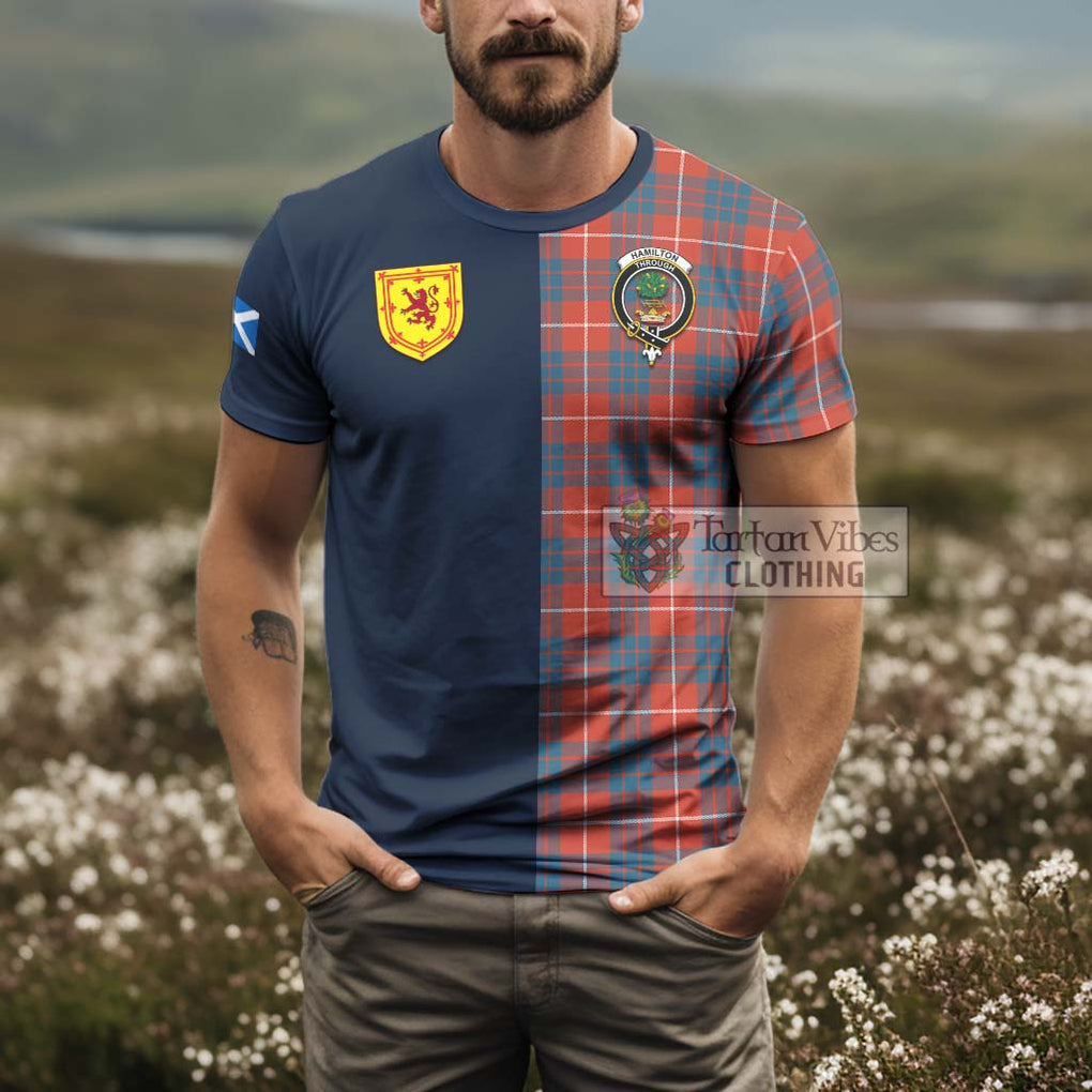 Tartan Vibes Clothing Hamilton Ancient Tartan T-Shirt Alba with Scottish Lion Royal Arm Half Style