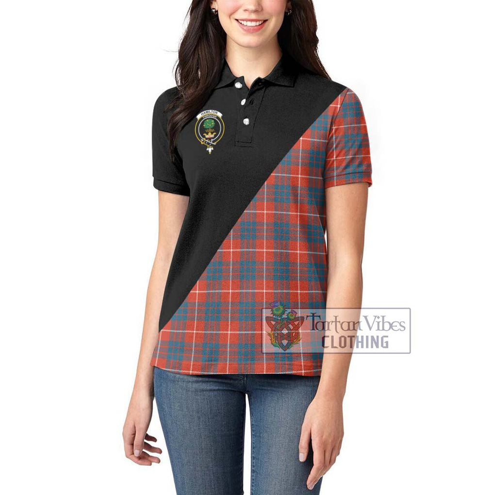 Hamilton Ancient Tartan Women's Polo Shirt with Family Crest and Military Logo Style - Tartanvibesclothing Shop