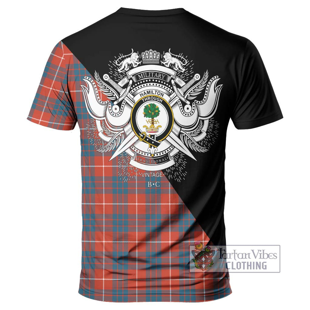 Hamilton Ancient Tartan T-Shirt with Family Crest and Military Logo Style - Tartanvibesclothing Shop