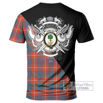 Hamilton Ancient Tartan T-Shirt with Family Crest and Military Logo Style