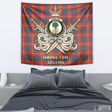 Hamilton Ancient Tartan Tapestry with Clan Crest and the Golden Sword of Courageous Legacy