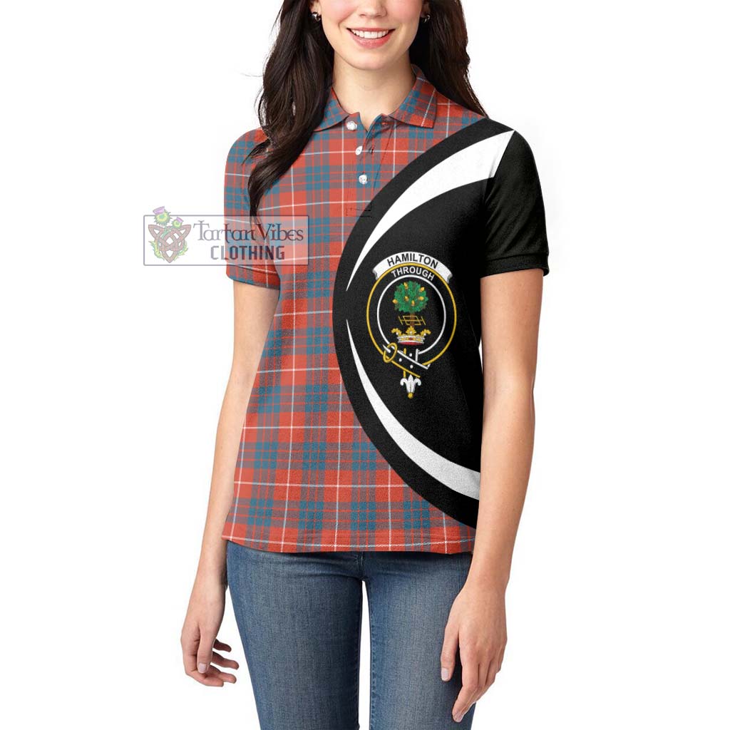 Hamilton Ancient Tartan Women's Polo Shirt with Family Crest Circle Style - Tartan Vibes Clothing