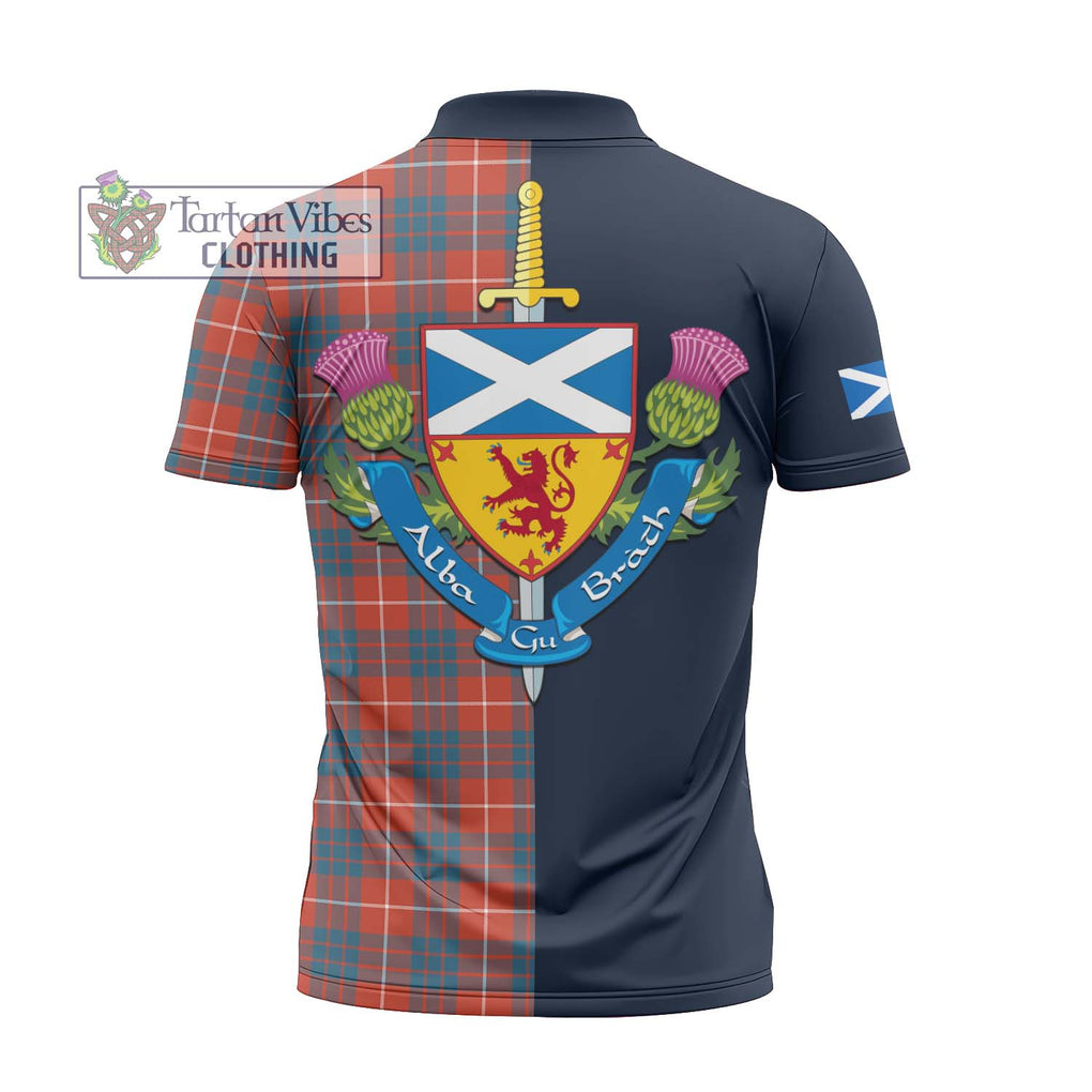 Tartan Vibes Clothing Hamilton Ancient Tartan Zipper Polo Shirt with Scottish Lion Royal Arm Half Style