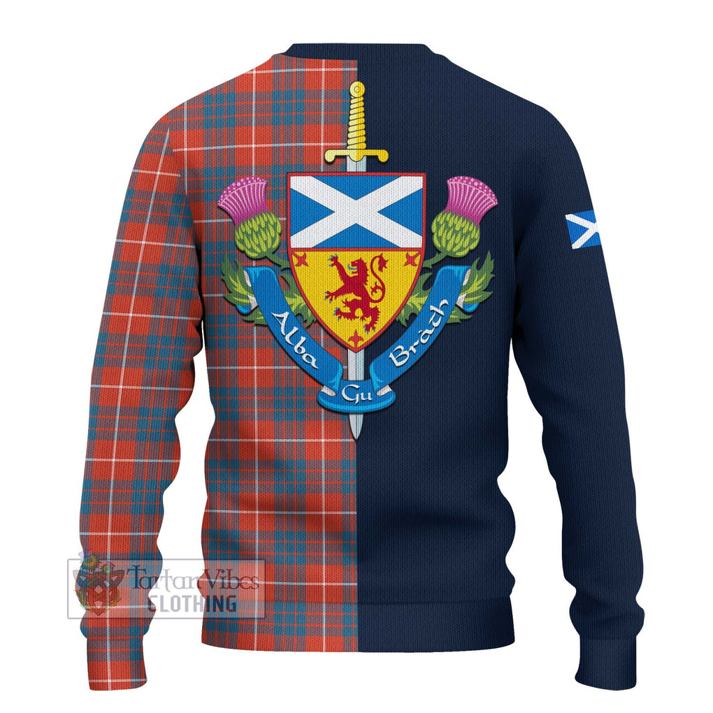 Tartan Vibes Clothing Hamilton Ancient Tartan Knitted Sweater with Scottish Lion Royal Arm Half Style