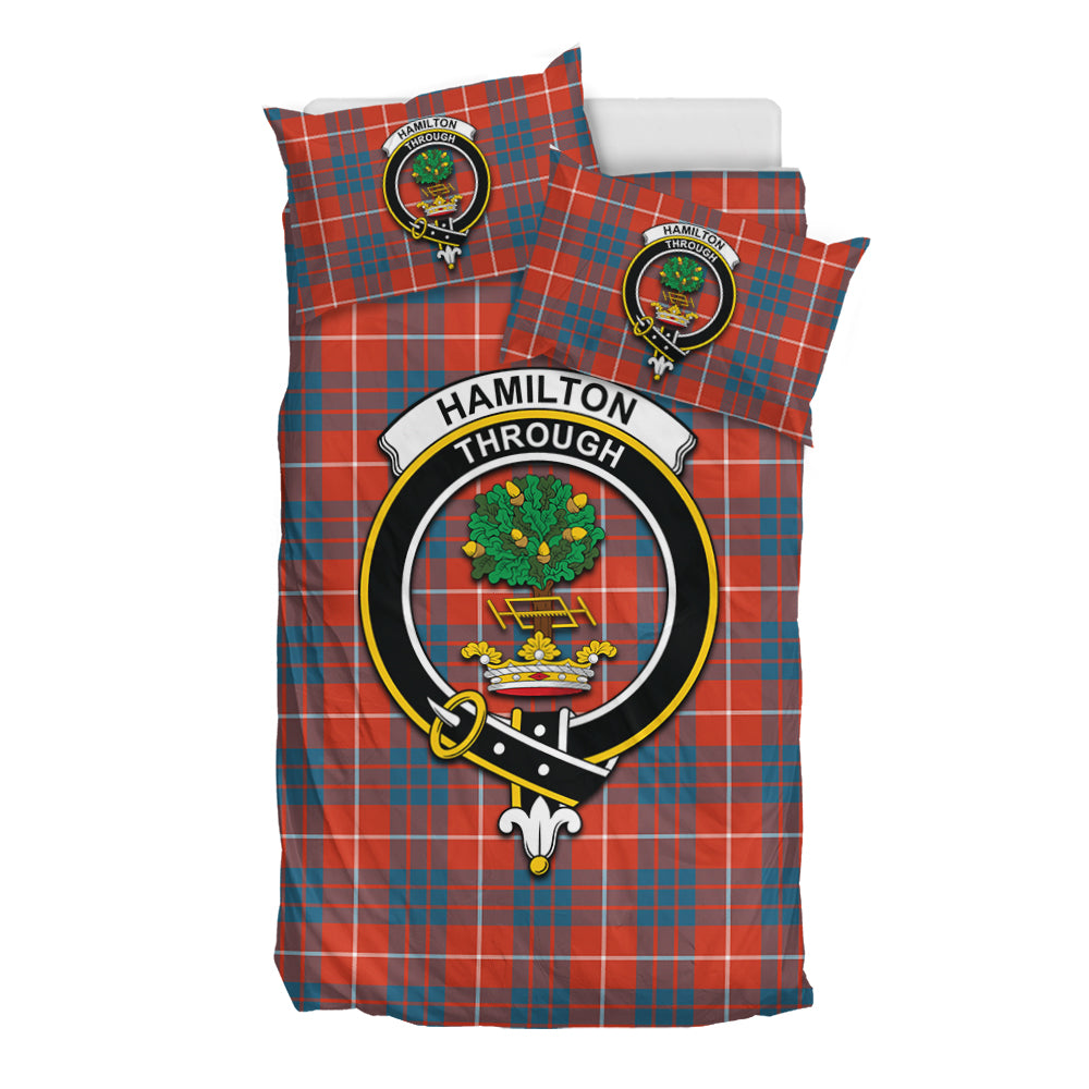 Hamilton Ancient Tartan Bedding Set with Family Crest - Tartan Vibes Clothing