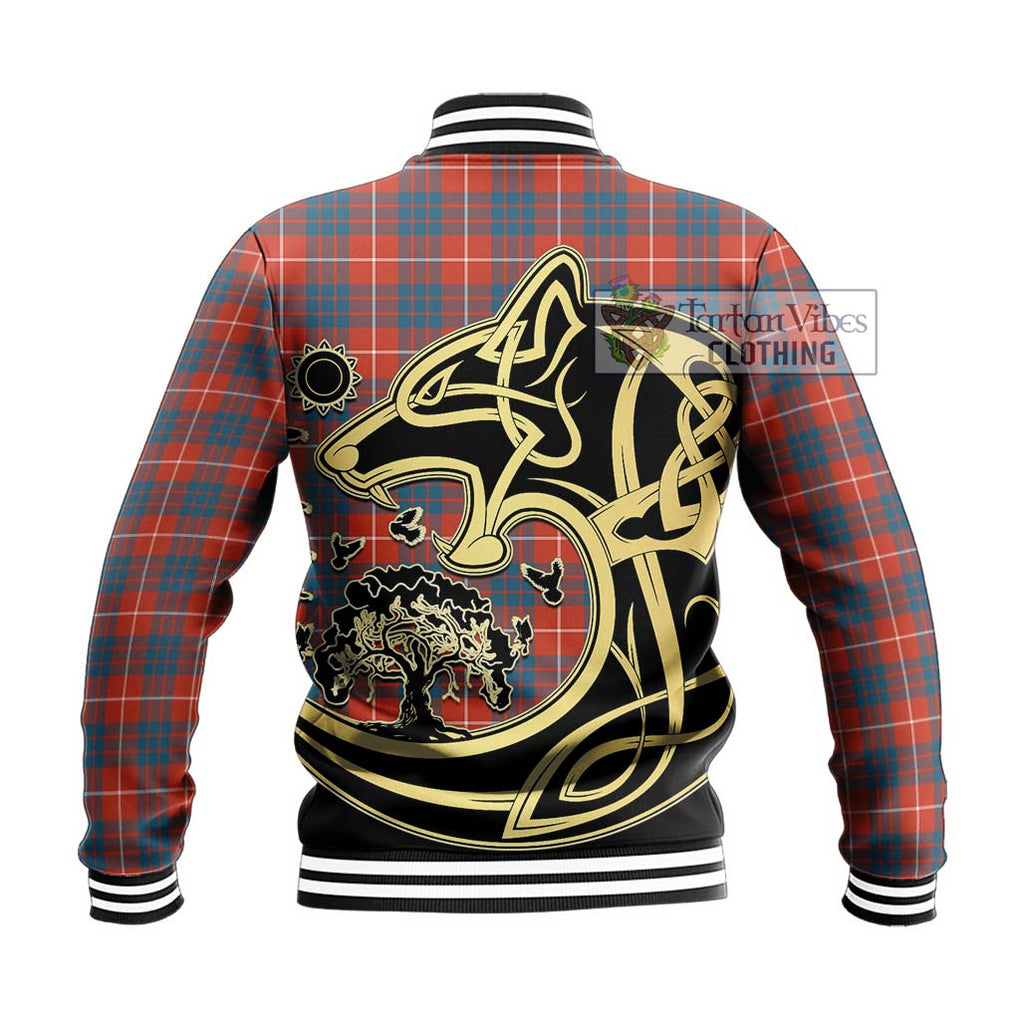 Hamilton Ancient Tartan Baseball Jacket with Family Crest Celtic Wolf Style - Tartan Vibes Clothing