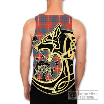 Hamilton Ancient Tartan Men's Tank Top with Family Crest Celtic Wolf Style