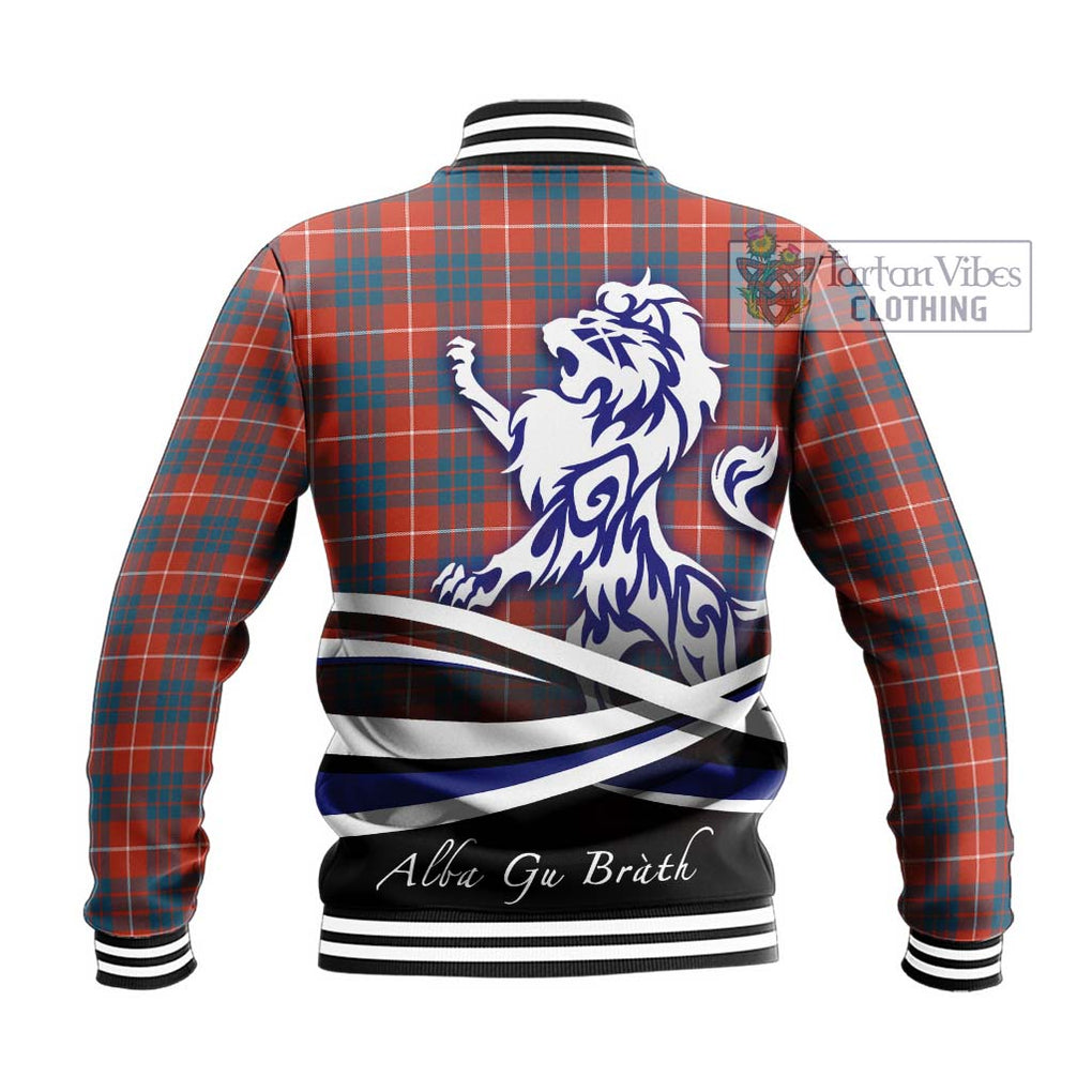 Hamilton Ancient Tartan Baseball Jacket with Alba Gu Brath Regal Lion Emblem - Tartanvibesclothing Shop