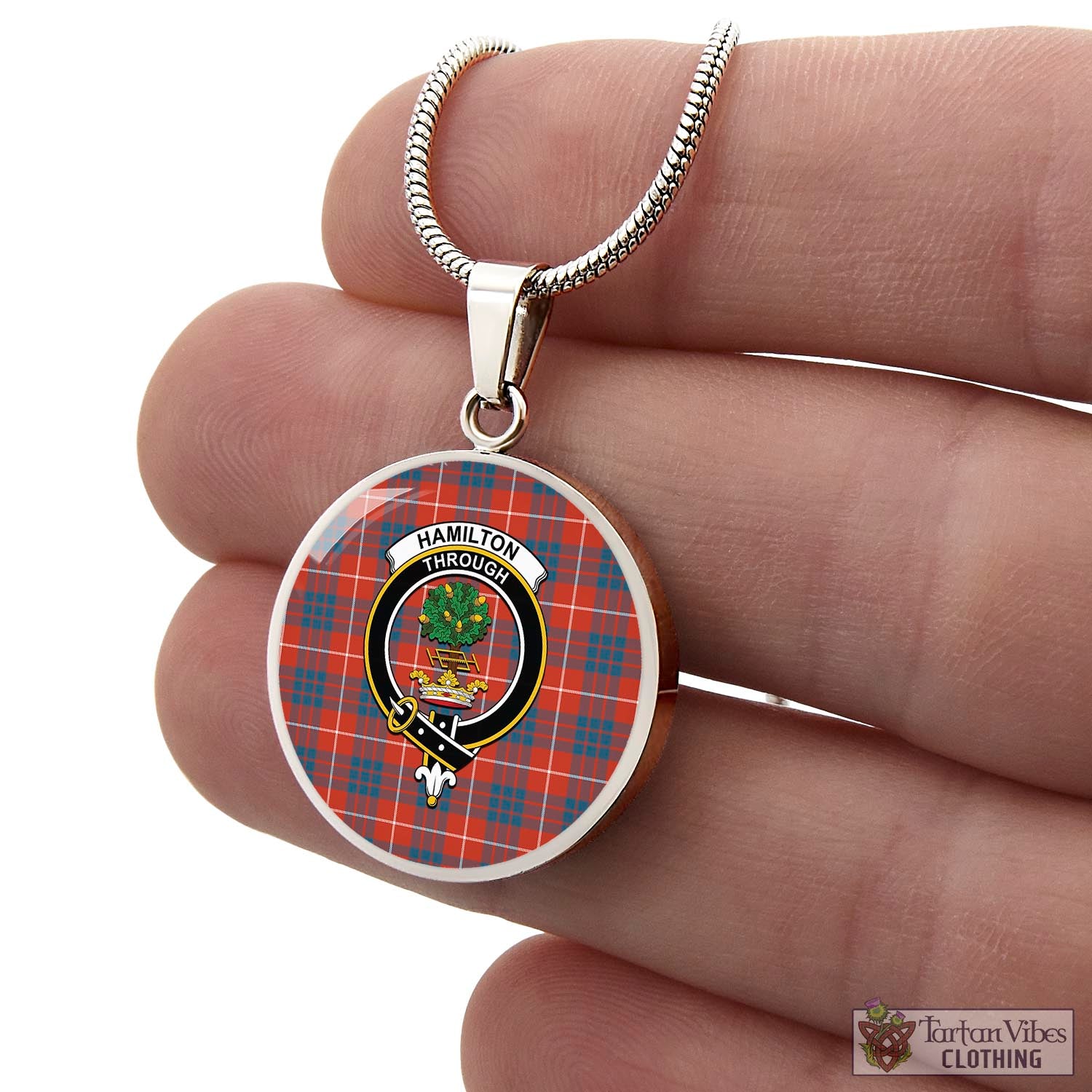 Tartan Vibes Clothing Hamilton Ancient Tartan Circle Necklace with Family Crest