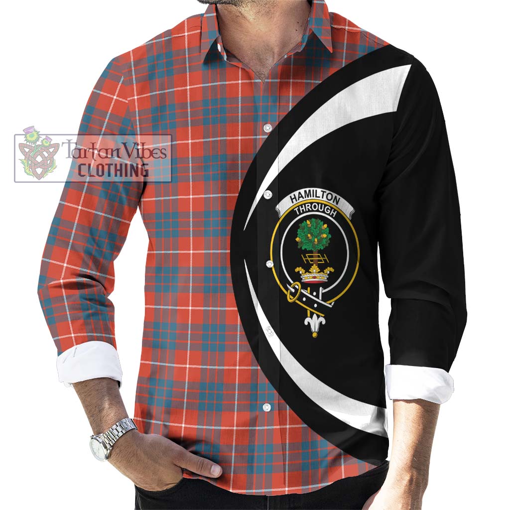 Hamilton Ancient Tartan Long Sleeve Button Up with Family Crest Circle Style - Tartan Vibes Clothing