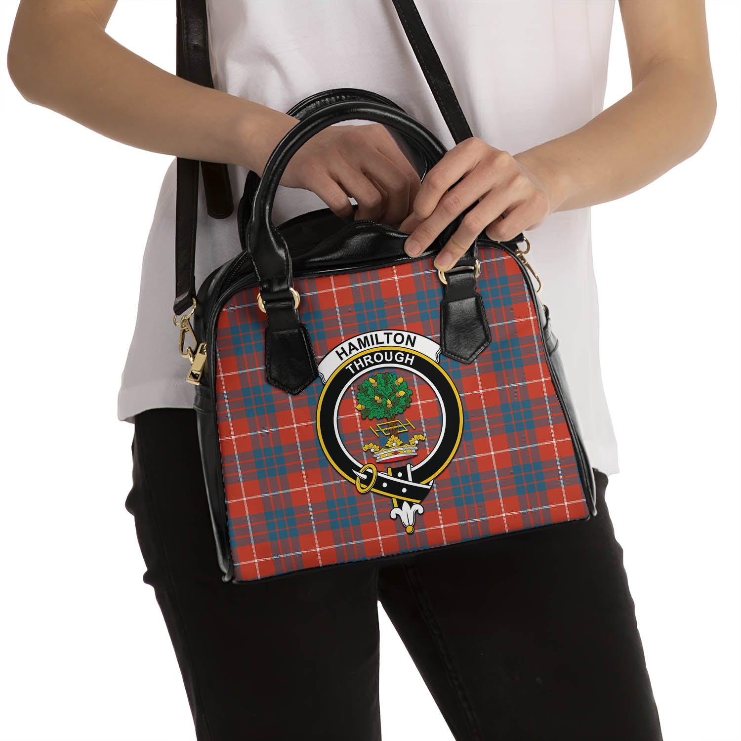 Hamilton Ancient Tartan Shoulder Handbags with Family Crest - Tartanvibesclothing