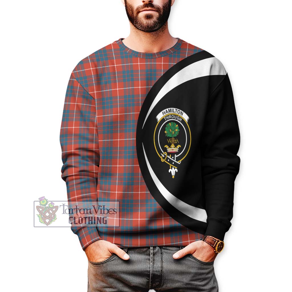 Hamilton Ancient Tartan Sweatshirt with Family Crest Circle Style - Tartan Vibes Clothing