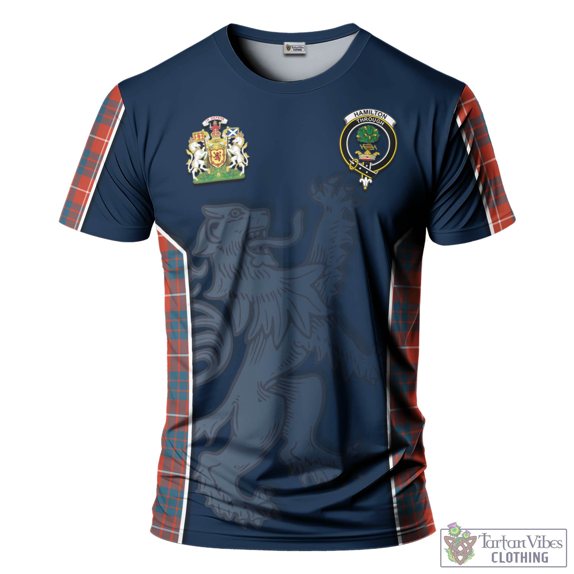 Tartan Vibes Clothing Hamilton Ancient Tartan T-Shirt with Family Crest and Lion Rampant Vibes Sport Style