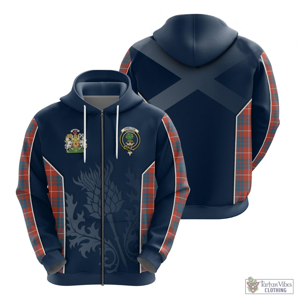 Tartan Vibes Clothing Hamilton Ancient Tartan Hoodie with Family Crest and Scottish Thistle Vibes Sport Style