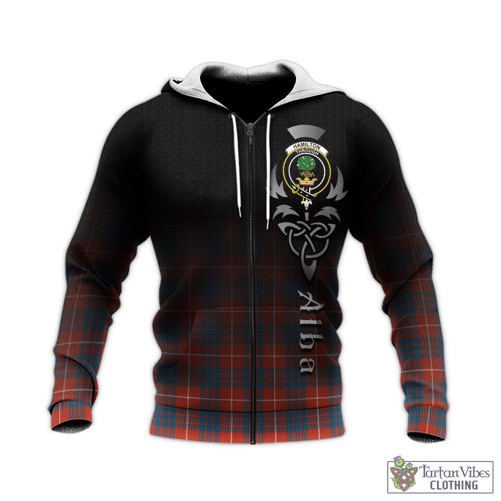 Tartan Vibes Clothing Hamilton Ancient Tartan Knitted Hoodie Featuring Alba Gu Brath Family Crest Celtic Inspired