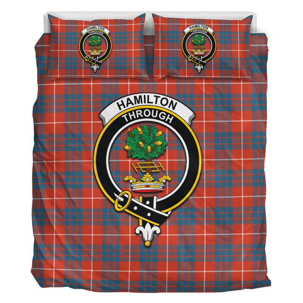 Hamilton Ancient Tartan Bedding Set with Family Crest - Tartan Vibes Clothing